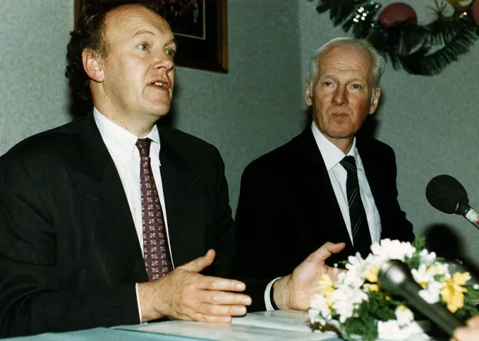 Framed Print : David Smith vice chairman Celtic sitting at table with Kevin Kelly Framed Print : David Smith vice chairman Celtic sitting at table with Kevin Kelly