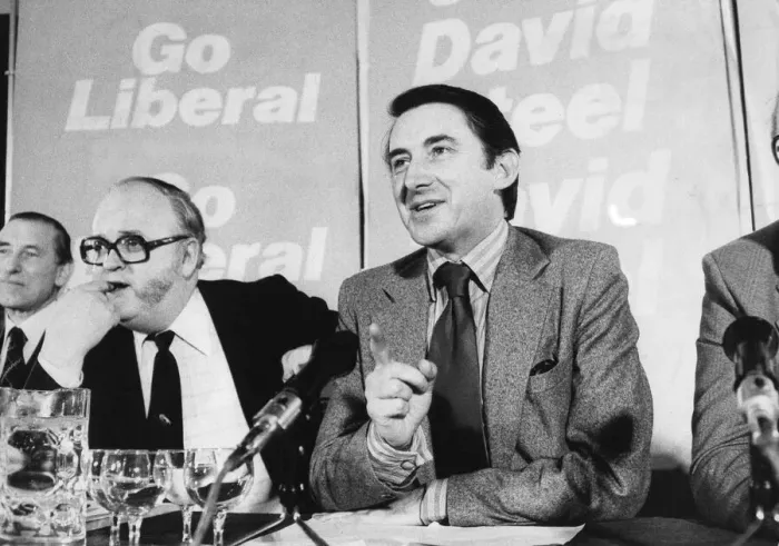 Framed Print : David Steel and Lord Evans at Liberal party press conference - April 1979