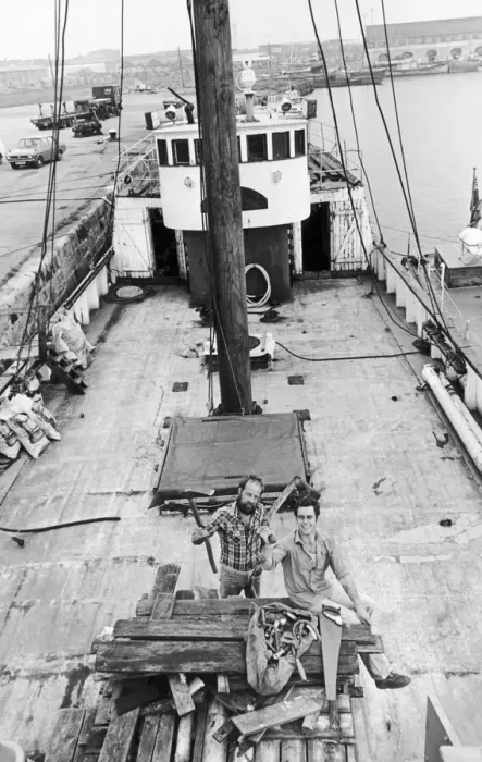 Framed Print : David Wharton a boat fitter and joiner and David Carter seen here near the end of Framed Print : David Wharton a boat fitter and joiner and David Carter seen here near the end of