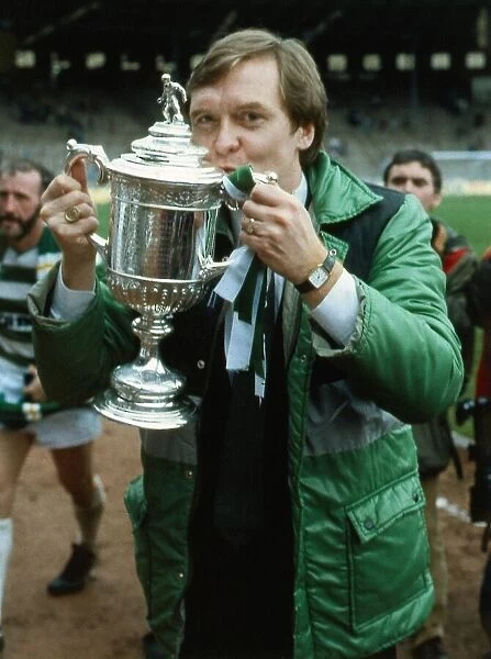 Davie Hay celebrates after winning the Scottish Cup, his first trophy as Celtic Manager &
