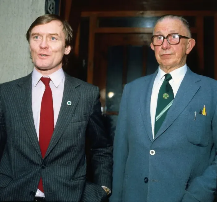 Framed Print : Davie Hay new Manager of Celtic Football Club with Chairman Desmond White July 1983 ***