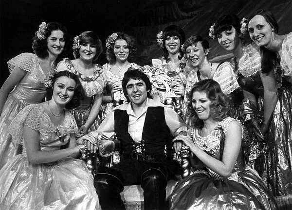 Davy Jones with girls from the show, Jack and the Beanstalk, at the Liverpool Empire