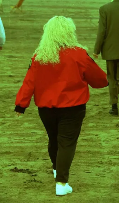 Framed Print : Dawn French on Baywatch set in Somerset filming for new television series of French Framed Print : Dawn French on Baywatch set in Somerset filming for new television series of French