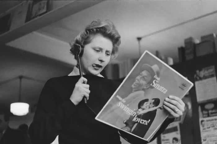 Framed Print : A day in the life of a Gramophone shop in the West End of London. 20th January 1958 Framed Print : A day in the life of a Gramophone shop in the West End of London. 20th January 1958