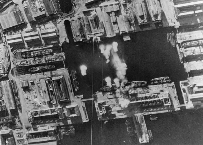 Framed Print : In a daylight attack on Cherbourg, Northern France on 15th September 1942