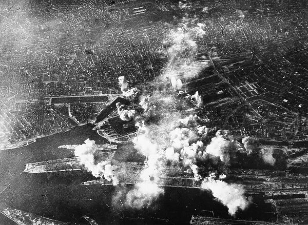 In a daylight evening attack, a force of Lancaster Bombers of RAF Bomber Command