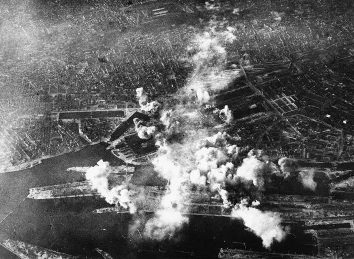 Framed Print : In a daylight evening attack, a force of Lancaster Bombers of RAF Bomber Command Framed Print : In a daylight evening attack, a force of Lancaster Bombers of RAF Bomber Command
