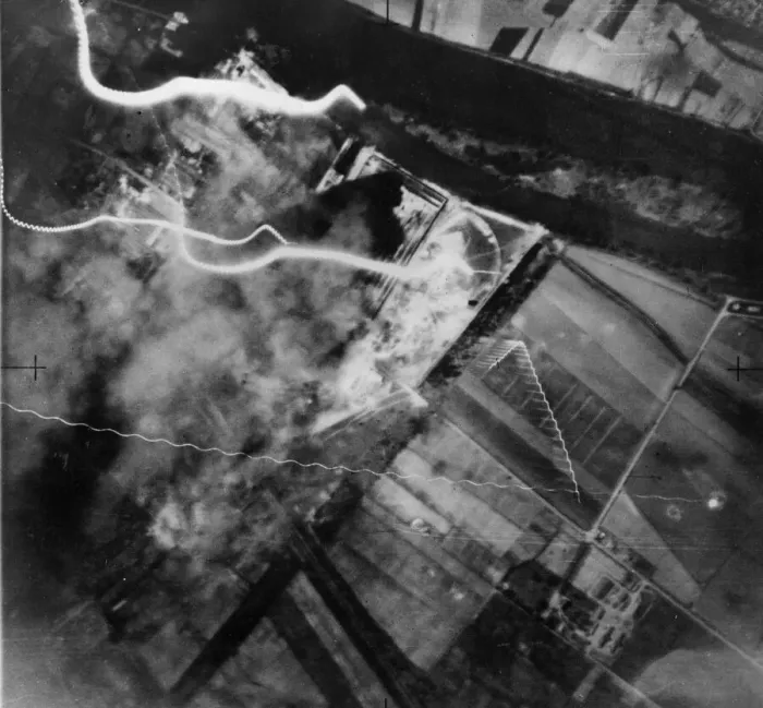 Framed Print : A daylight photograph taken by the RAF after the attack on the Matford Motor Works Framed Print : A daylight photograph taken by the RAF after the attack on the Matford Motor Works