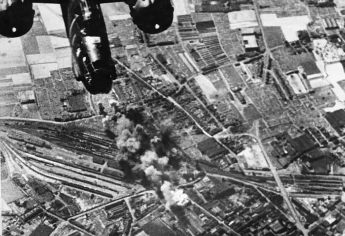 Framed Print : Daylight raid by bombers of RAF Bomber Command on strategical targets in enemy occupied