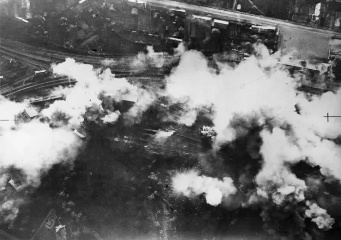 Framed Print : Daylight raid by Bostons of RAF Fighter Command in an attack on the marshalling yards