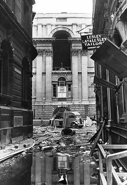 Debris outside Mansion house, in the centre of London, after another German air raid