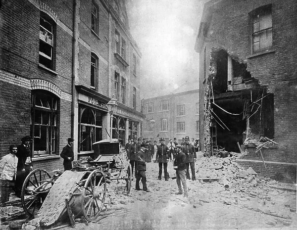 Debris from a wall blown into the street by an explosion which occurred at Scotland Yard