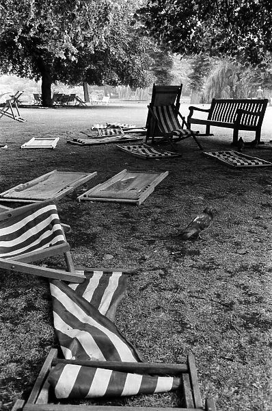 Empty deck chairs on a mid-summers day at St Jamess Park, London