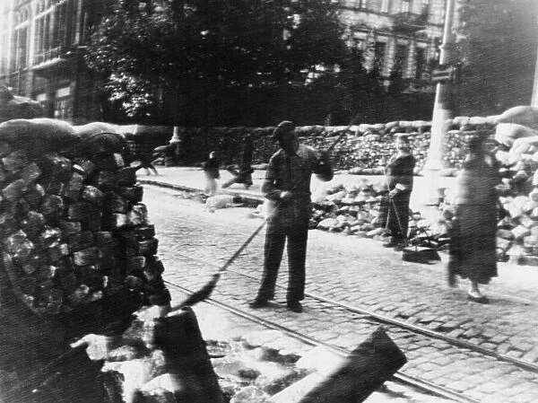 Defences being erected in Odessa. (Picture) Stone barricades and pill-boxes