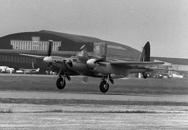 DeHavilland Mosquito takes off from Liverpool Airport where it has been rebuilt to fly