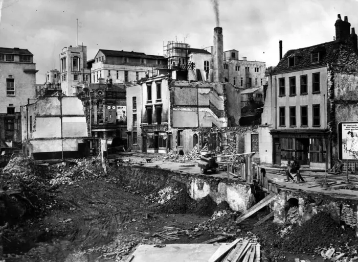 Framed Print : Demolition work taking place in Marlborough Street in the late 1950s Framed Print : Demolition work taking place in Marlborough Street in the late 1950s