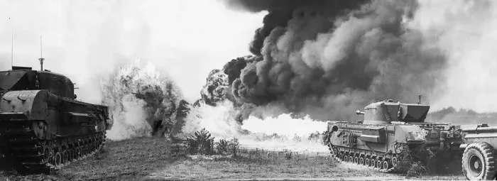 Framed Print : Demonstration of armys new secret flame thrower tank introduced during WW2