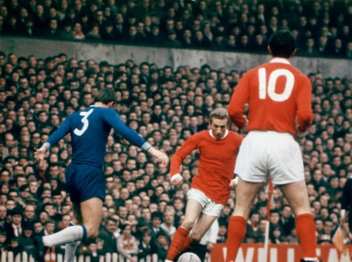Framed Print : Denis Law of Manchester United in action during the Division One league match against Framed Print : Denis Law of Manchester United in action during the Division One league match against