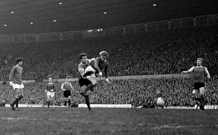 Framed Print : Denis Law of Manchester United beats a Sheffield Wednesday defender to fire a shot in Framed Print : Denis Law of Manchester United beats a Sheffield Wednesday defender to fire a shot in