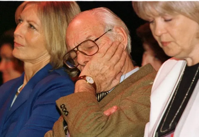 Framed Print : Denis Thatcher nods off during The Europe Debate at the Conservative Party Conference in Framed Print : Denis Thatcher nods off during The Europe Debate at the Conservative Party Conference in
