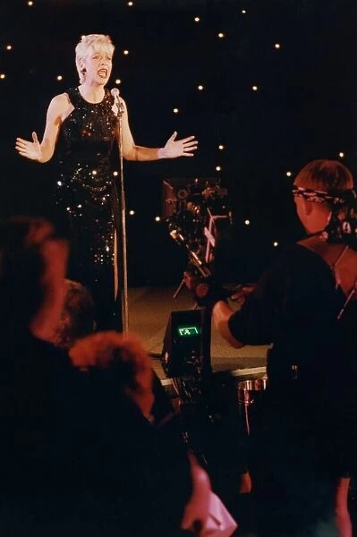 Denise Welch filming the video for her new single, a version of the Dusty Springfield