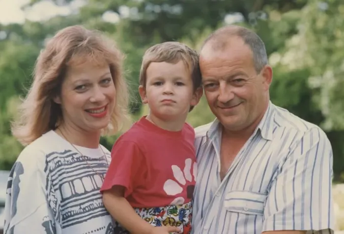 Framed Print : Denise Welch and husband Tim Healy pictured at home with their son Matthew 3 March 1993