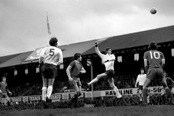 Derby County (2) v. Liverpool (0). Peter Daniel heads over bar from a corner kick