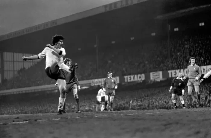 Framed Print : Derby County (2) v. Liverpool (0). Roger Davies tries to side foot ball passed Phil Framed Print : Derby County (2) v. Liverpool (0). Roger Davies tries to side foot ball passed Phil