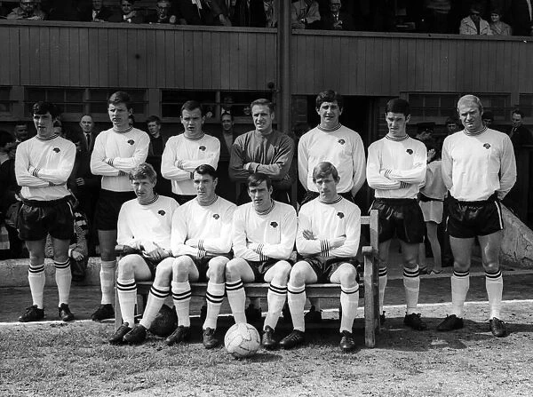 Derby County football club team. Back row left to right, K Hector, P Wright, A Stewart