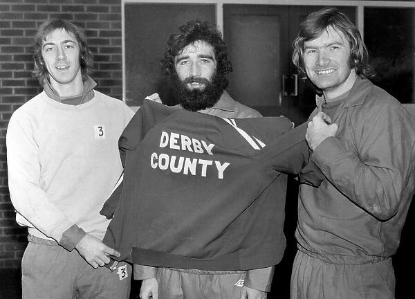 Derby County forwards Charlie George (left) and, Leighton James (right