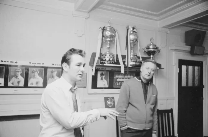 Framed Print : Derby County manager Brian Clough seen here with assistant manager Peter Taylor in Framed Print : Derby County manager Brian Clough seen here with assistant manager Peter Taylor in