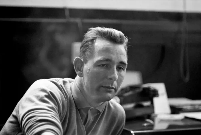 Framed Print : Derby manager Brian Clough ponders the league cup draw the morning after his team Framed Print : Derby manager Brian Clough ponders the league cup draw the morning after his team