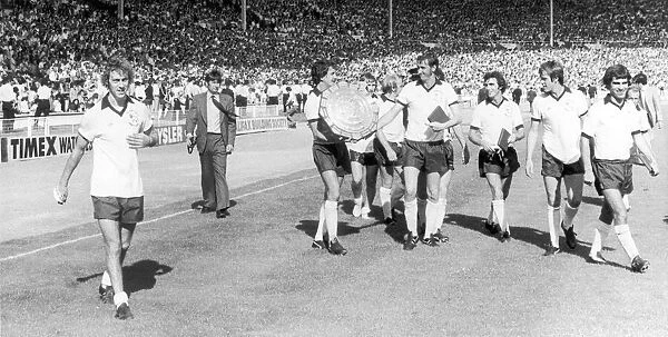 Derby team celebrate with the Charity shield after defeating West Ham at Wembley
