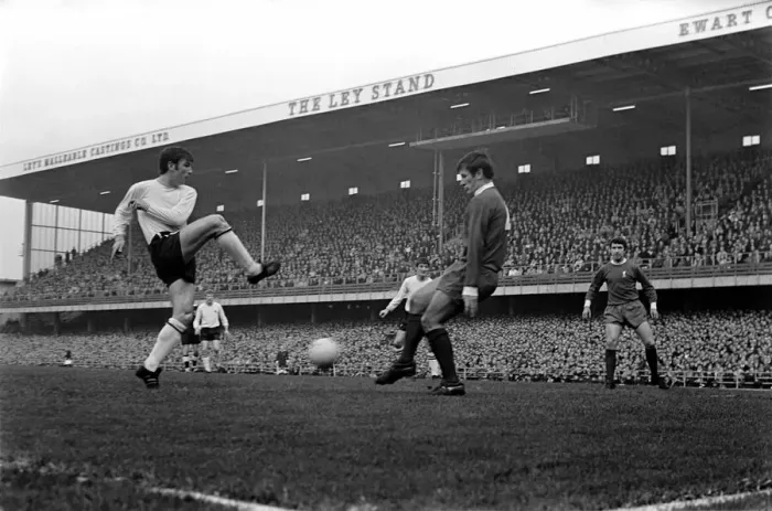 Framed Print : Derby v. Liverpool. O Hare shoots stopped by Ron Yeats. November 1969 Z10619 Framed Print : Derby v. Liverpool. O Hare shoots stopped by Ron Yeats. November 1969 Z10619