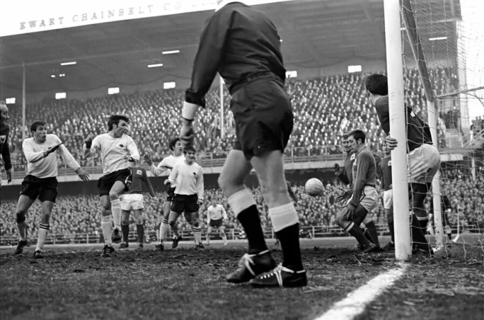 Framed Print : Derby v. Nottingham Forest. Near thing for Forest as this ball cleaned 0  /  6 the live then