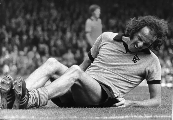 Framed Print : Derek Dougan Wolverhampton Wanderers football player in pain after a challenge during