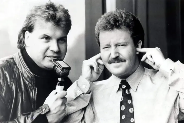 Framed Print : Derek Johnstone 1990 With Jonathan Watson comedian A©mirrorpix Framed Print : Derek Johnstone 1990 With Jonathan Watson comedian A©mirrorpix