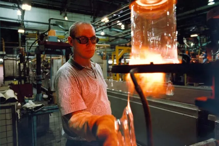 Framed Print : Derek Rolls 39 from Sunderland oxy cutting glass at Corning, Sunderland in September 1994