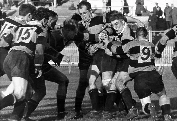 Des Greenslade, Newport Rugby Union Player, match action, grapples with the ball