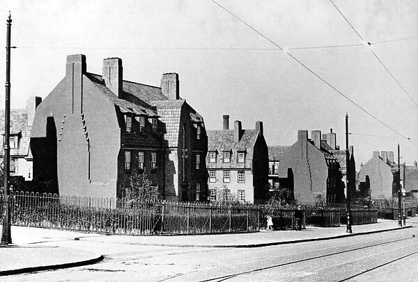A deserted scene in tram-lined Garrison Lane, showing the old style of flats of the 1920s