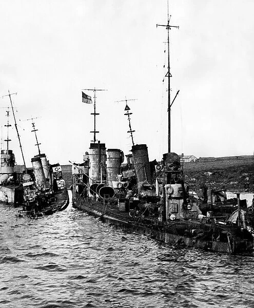 Destroyers of the German High Seas Fleet sinking 1919 after being scuttled in Scapa