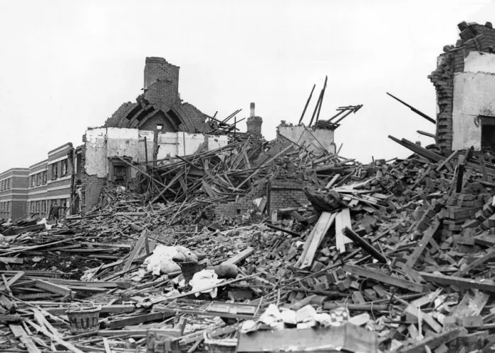 Framed Print : Destruction caused by an air raid in Rogerstone, Newport. 7th October 1941