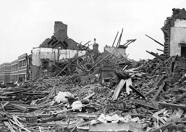 Destruction caused by an air raid in Rogerstone, Newport. 7th October 1941