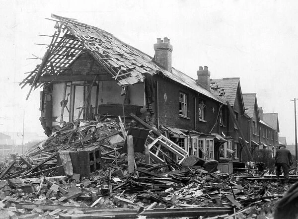 Destruction caused by a Nazi raid in Cardiff. Circa 1941