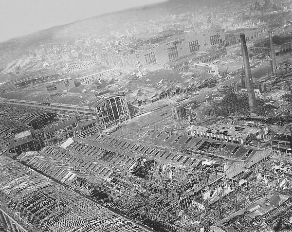 The devastated Krupps works at Essen in Germany after an Allied air raid during