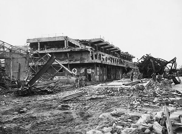 Devastation In Boulogne. Devastated docks and warehouses in part of the harbour