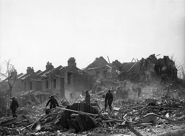 Devastation caused by a bomb in Leytonstone, London. October 1944