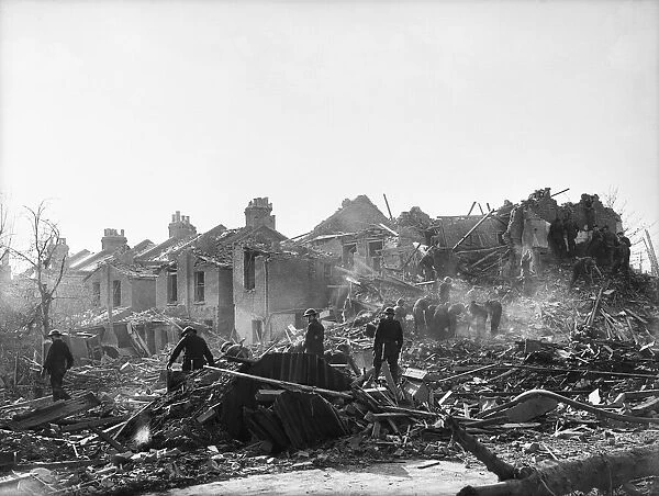Devastation in Leytonstone following a V2 missile attack. 31st October 1944