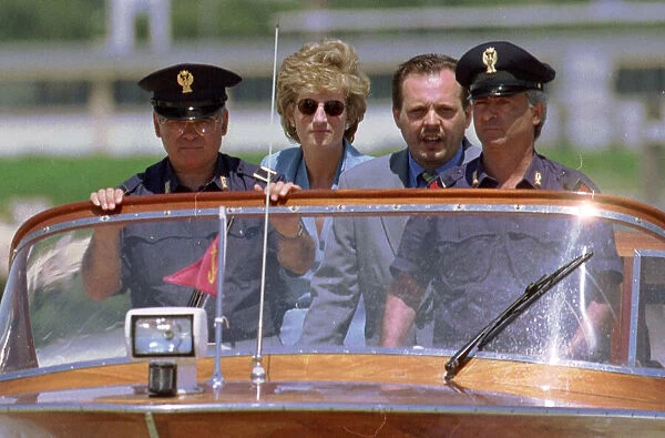 Diana, Princess of Wales arrives in the Italian city of Venice by boat