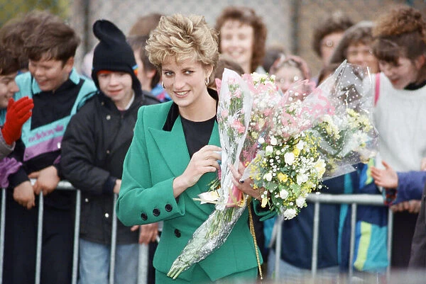 Diana, Princess of Wales arrives to officially open the Scottish factory of the clothing